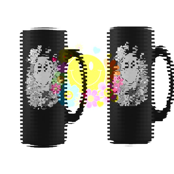 かわいいスマイルフェイス 花 ハッピーフェイス 花 ハート キッズ ガールズ コーヒーマグ