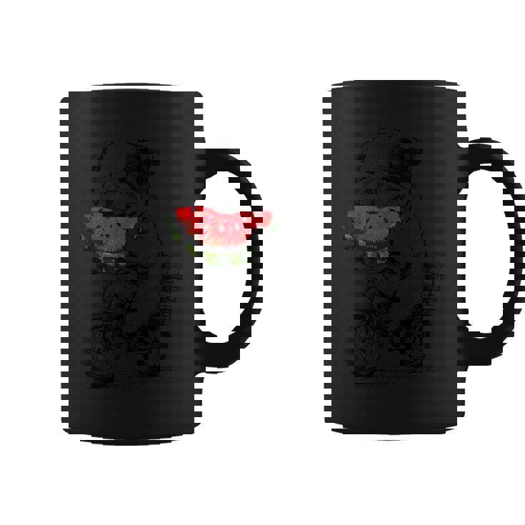 かわいいブルドッグが自転車に乗ってスイカを食べる 誕生日 コーヒーマグ