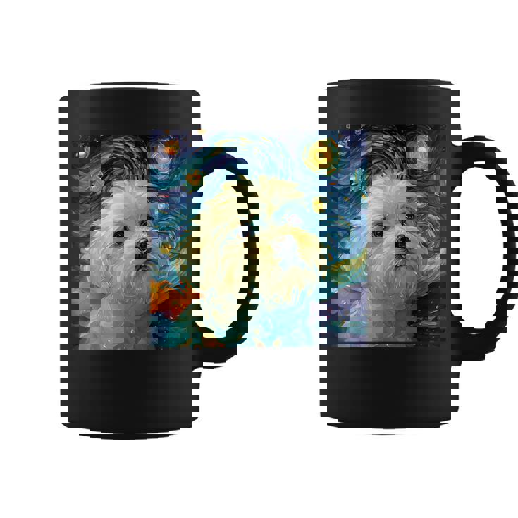 かわいいマルチーズドッグ 星月夜 ヴィンセント・ヴァン・ゴッホ絵画 コーヒーマグ