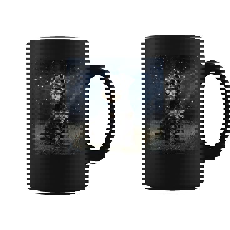 かわいいミニチュアシュナウザーの星空の犬 夜の絵画 コーヒーマグ