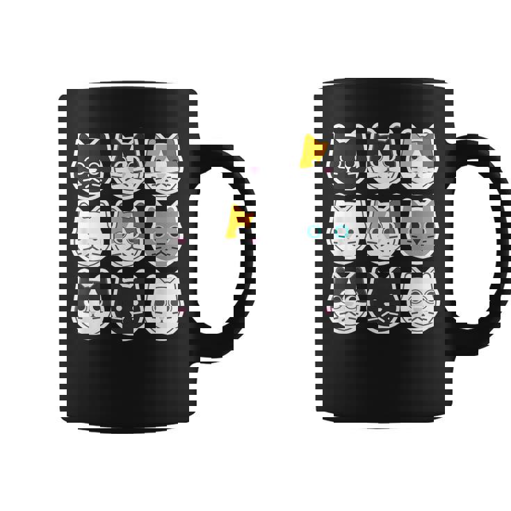 ねこ 9《ふぇいす》猫《黒・白・ハチワレ・三毛・ロシアン》【どうぶつフレンズ】顔 ゆるくて かわいい 動物 イラスト コーヒーマグ