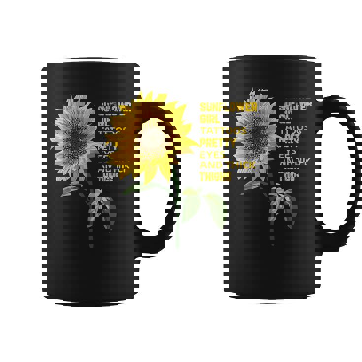 ひまわりガール タトゥー かわいい目 太腿 コーヒーマグ
