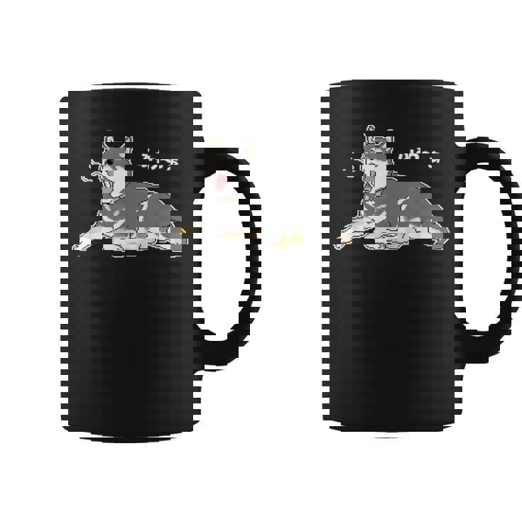 ふわーぁとあくびをする黒柴 柴犬のドット絵 コーヒーマグ