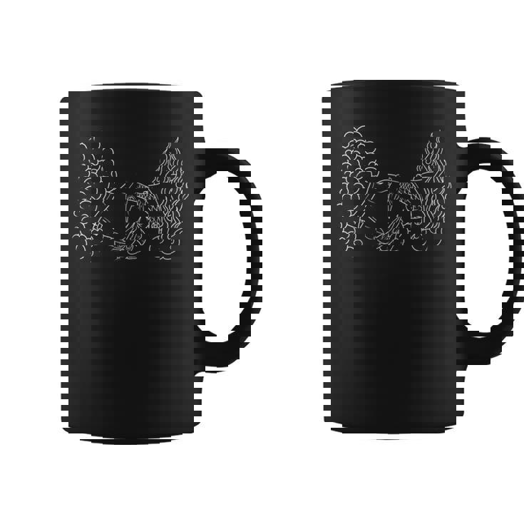 アメリカントラディショナルエンジェルデーモンハンドシェイクアウトラインタトゥー コーヒーマグ