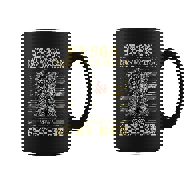 メンズ アメリカ国旗デザイン Myon Has Your Back Proud Army Mom コーヒーマグ