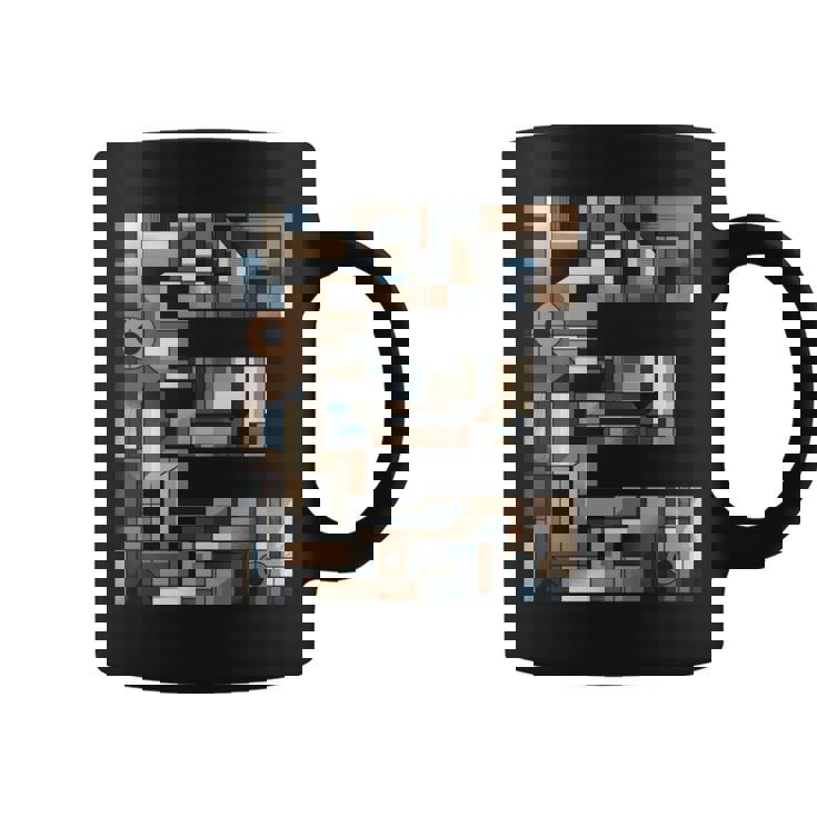 イニシャル 名前 文字 E アルファベット キュービズム アートスタイル 長袖tシャツ コーヒーマグ