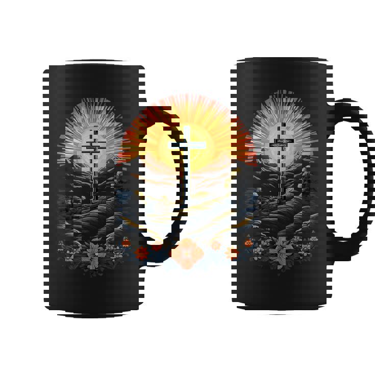 イースターデー クロスフラワー サンセット クリスチャン イースター コーヒーマグ