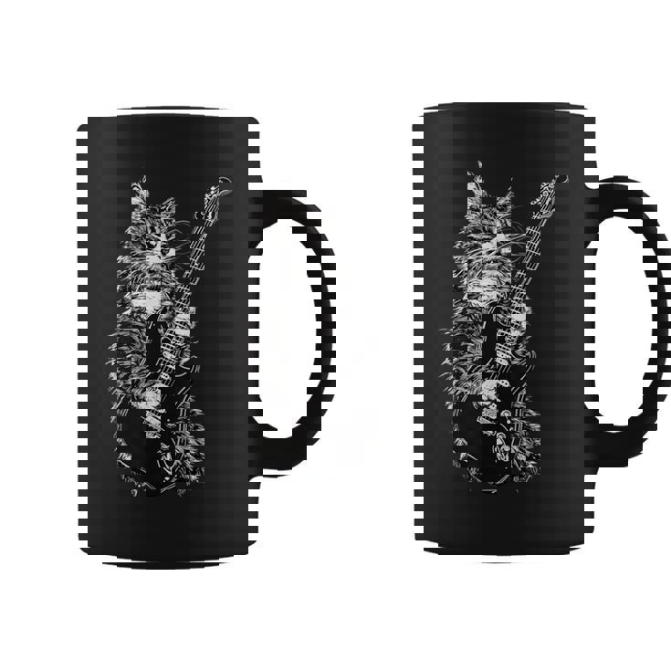 エレキギターを弾くロックキャット デザイン 男性 女性 コーヒーマグ