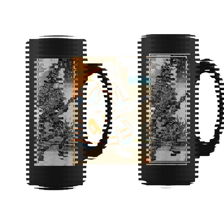 エレキギターを弾く日本の侍猫 浮世墨アート コーヒーマグ