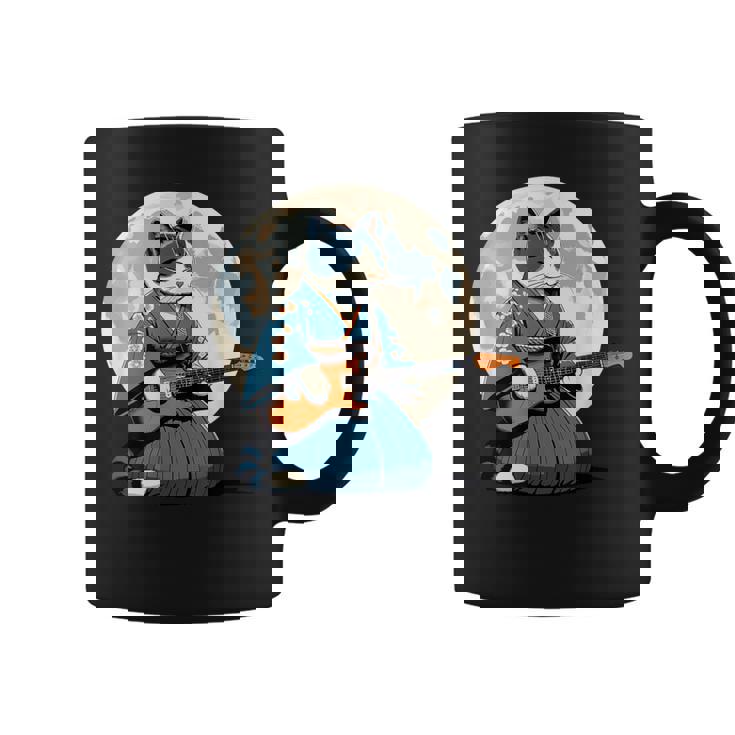 エレキギターを弾く日本猫 着物&猫ギター コーヒーマグ