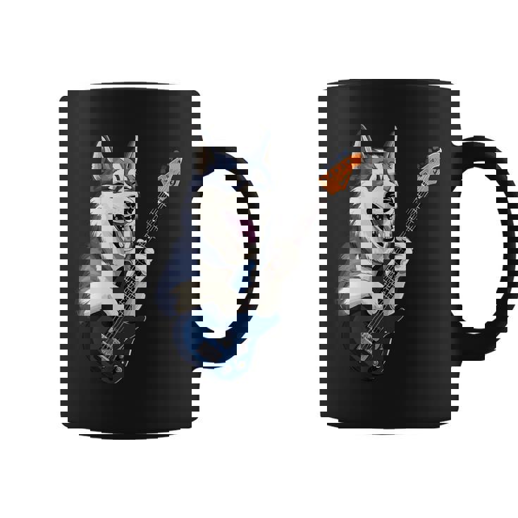 エレキギターを弾く面白いシベリアンハスキー犬ミュージシャン コーヒーマグ