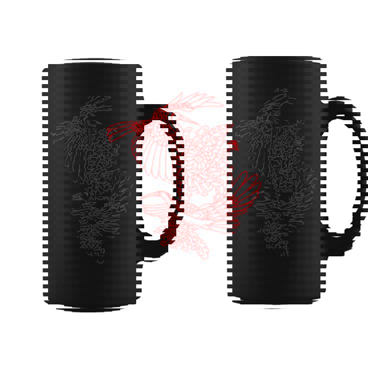 オリジナルツインサギと菊レッドラインアート コーヒーマグ