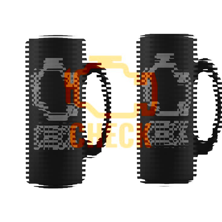 オレンジ色の車のエンジンダッシュボード警告灯 面白いメカニック。 コーヒーマグ