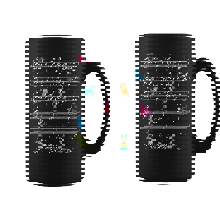 カラフルでかわいい猫 音符 楽譜 コーヒーマグ