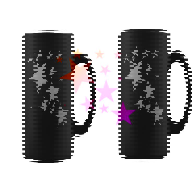 カラフルなオレンジピンクの星、流れ星柄デザイン。 コーヒーマグ