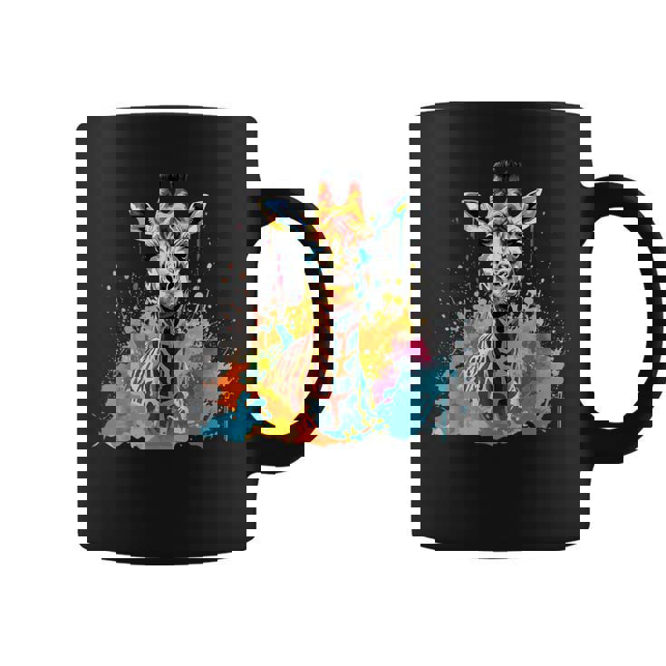 カラフルなキリン 動物 恋人 スプラッシュアート コーヒーマグ