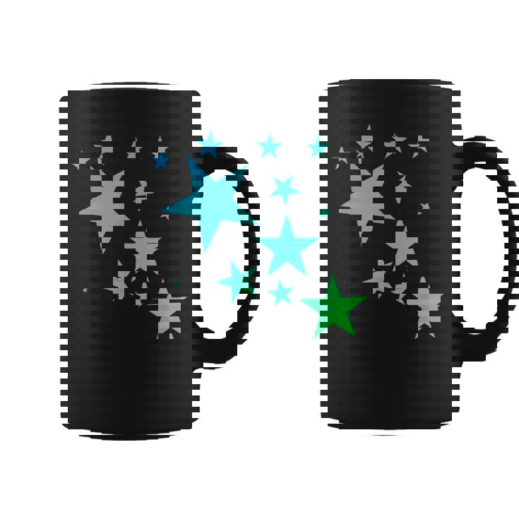 カラフルなグリーンブルーの星、星柄デザイン。 コーヒーマグ
