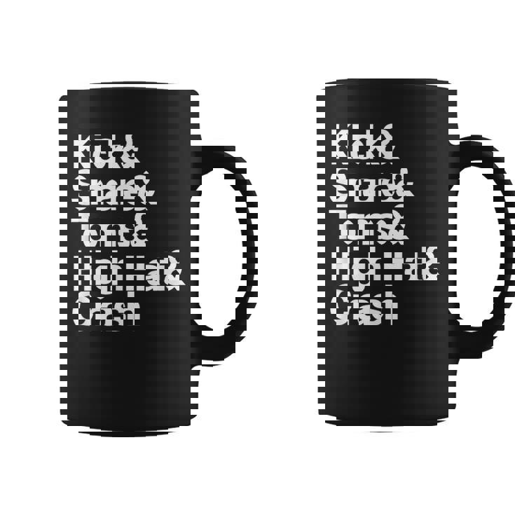 キック&スネア&トムズ&ハイハット&クラッシュドラムセットテキスト コーヒーマグ