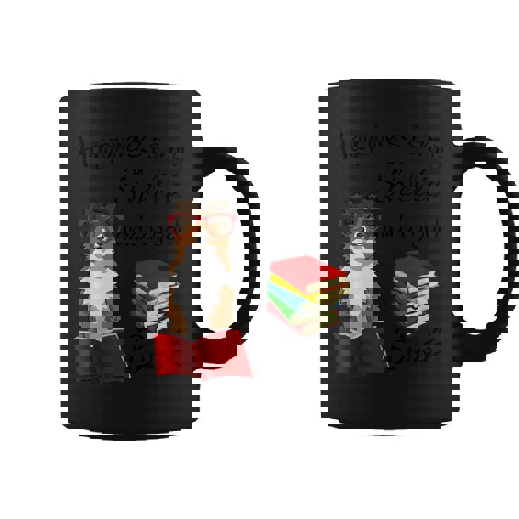 キュート・ハピネス・イズ・シェルティー・アンド・ブックス・シェルティー・マム コーヒーマグ