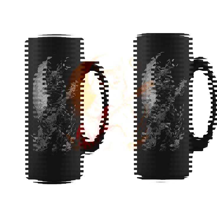 ギターを弾くロックキャット 面白いロックミュージックギター猫 コーヒーマグ