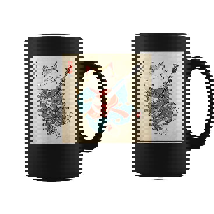 ギター奏でる猫 着物姿 ヴィンテージ 日本美術 面白い コーヒーマグ