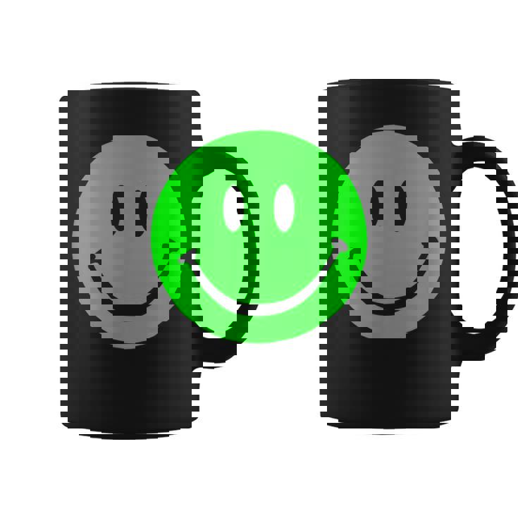 グリーン スマイリーフェイス レトロ グリーン ハッピーフェイス コーヒーマグ