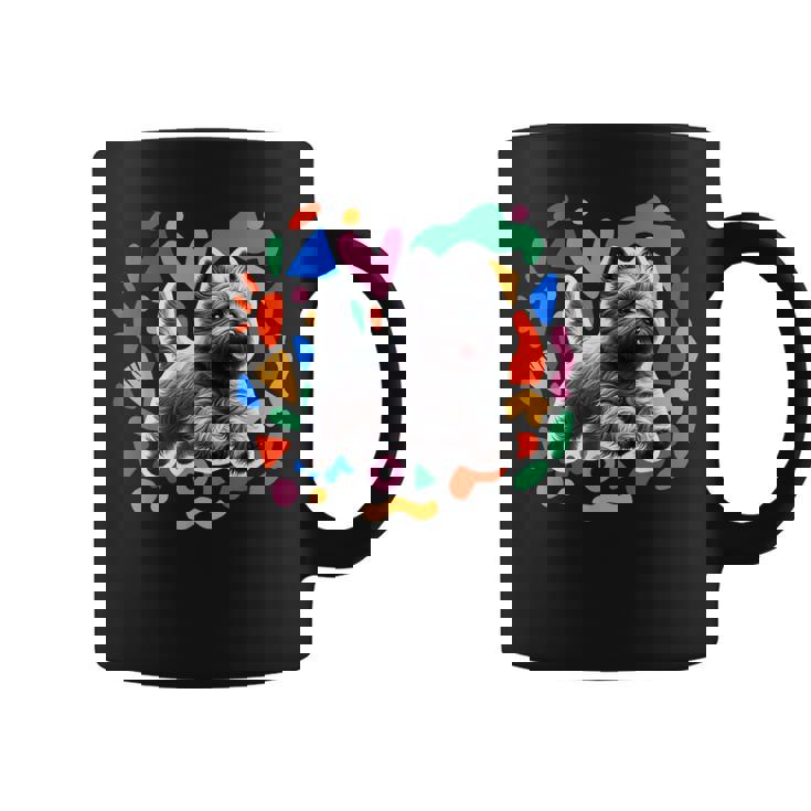 ケアンテリア カラフルなデザインの犬 コーヒーマグ