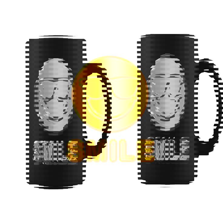 ゴールデン スマイル（フェイク ゴールド風）スマイリー フェイス ニコニコ 笑顔 サングラス 面白い 色 コーヒーマグ