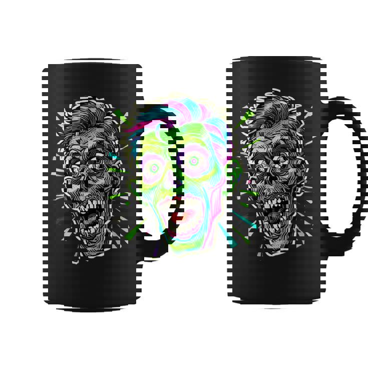 サイケデリック ゾンビヘッド ホラーアート 不気味なアンデッド コーヒーマグ