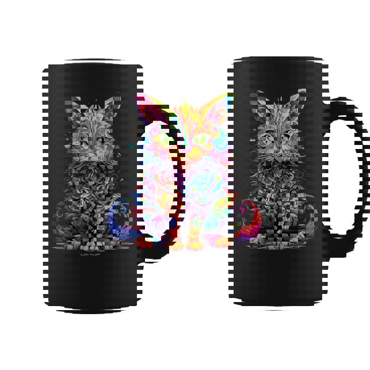 サイケデリック マンガ 猫 カラフル ファンタジー 曼荼羅スタイル コーヒーマグ