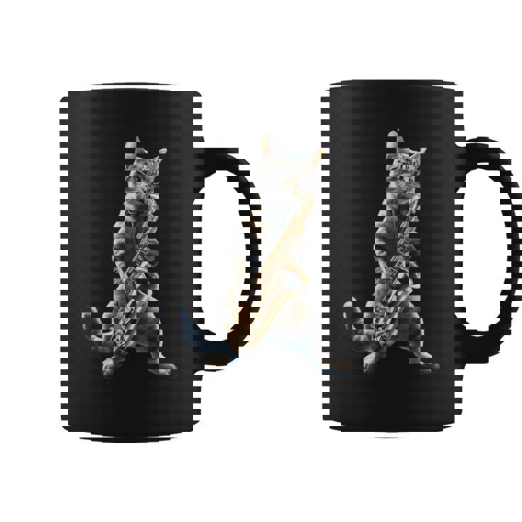 サックスを演奏する面白い猫 ジャズ サックス ミュージシャン サクソフォニスト コーヒーマグ