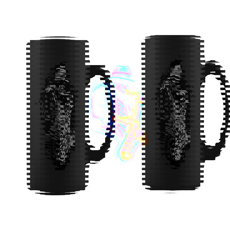 サックス奏者 ジャズ好きのためのカラフルなラインアート コーヒーマグ