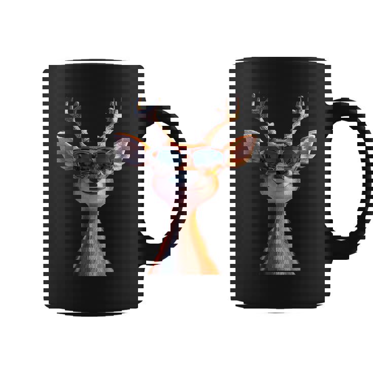 サングラスの角を持つ雄鹿狩猟鹿トナカイ赤鹿 コーヒーマグ