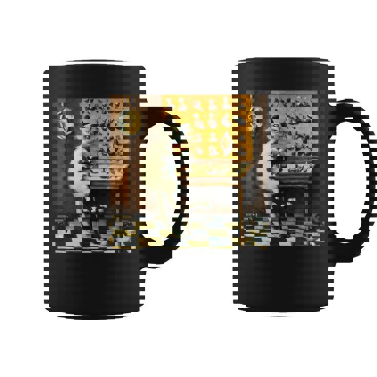 シュールレアリスト絵画 チェスをする猫とサルバドール・ダリ コーヒーマグ