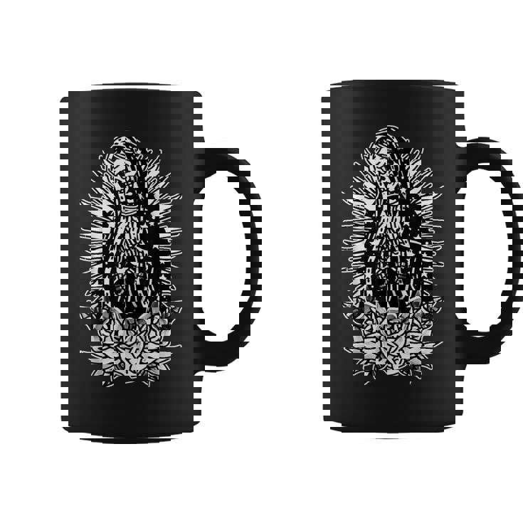 スケルトン メアリー チカーノ X バラ トラディショナル タトゥー フラッシュ コーヒーマグ