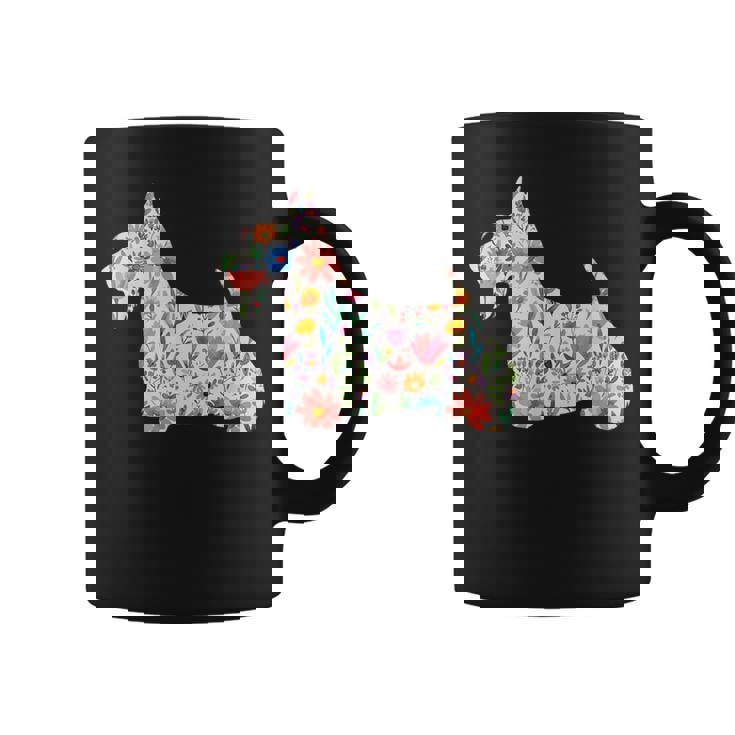スコティッシュテリア水彩フラワーデザイン。 コーヒーマグ