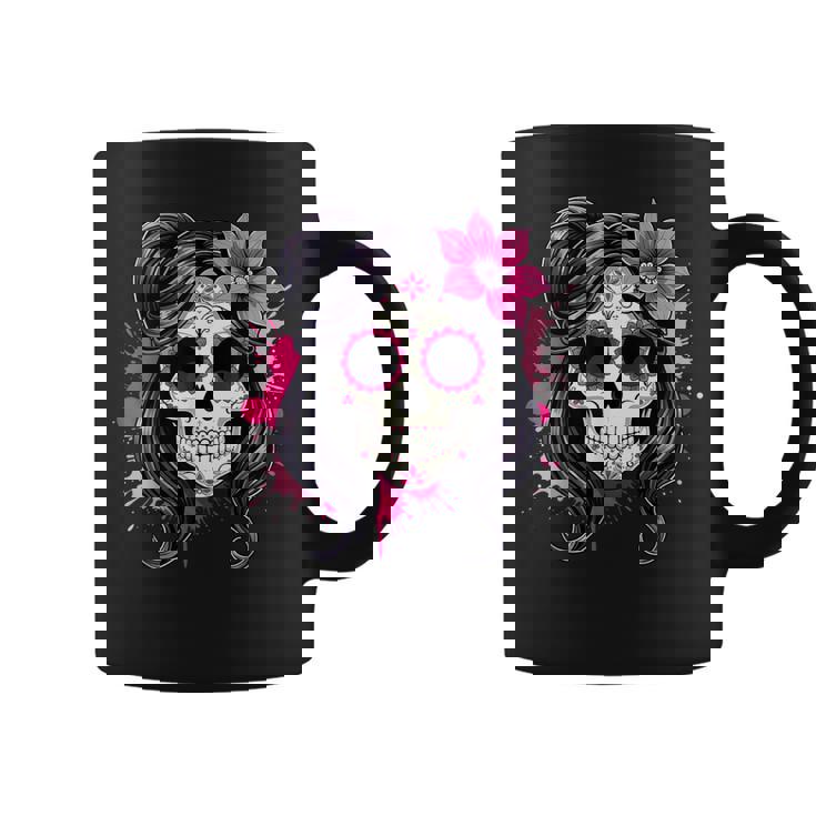 スタイリッシュなマゼンタ サクラ ムエルテ スカルデザイン Dia De Los Muertos コーヒーマグ