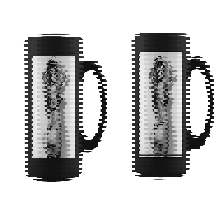 セクシーガールグラフィックtシャツ セクシーブルネットブーティーガール 3インチ B&W コーヒーマグ