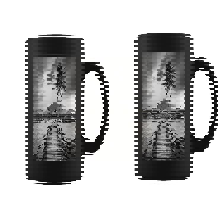 タヒチ州の熱帯小屋のモノクロ写真 コーヒーマグ