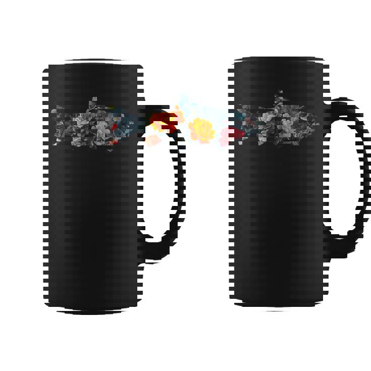 トラウトフィッシュのシルエット 花 植物 植物的 花柄 コーヒーマグ