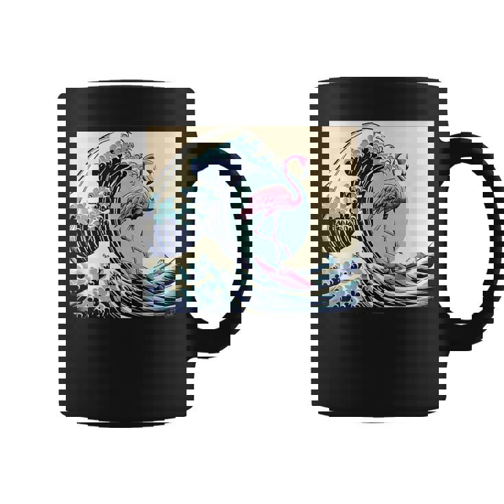 トロピカルピンク フラミンゴ グレートビッグウェーブサーファー オーシャンビーチ コーヒーマグ