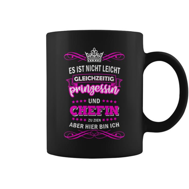 ドイツ語のテキスト「Gleichzeitig Prinzessin Chefin」と書かれた最高のシェフィンの言葉 コーヒーマグ