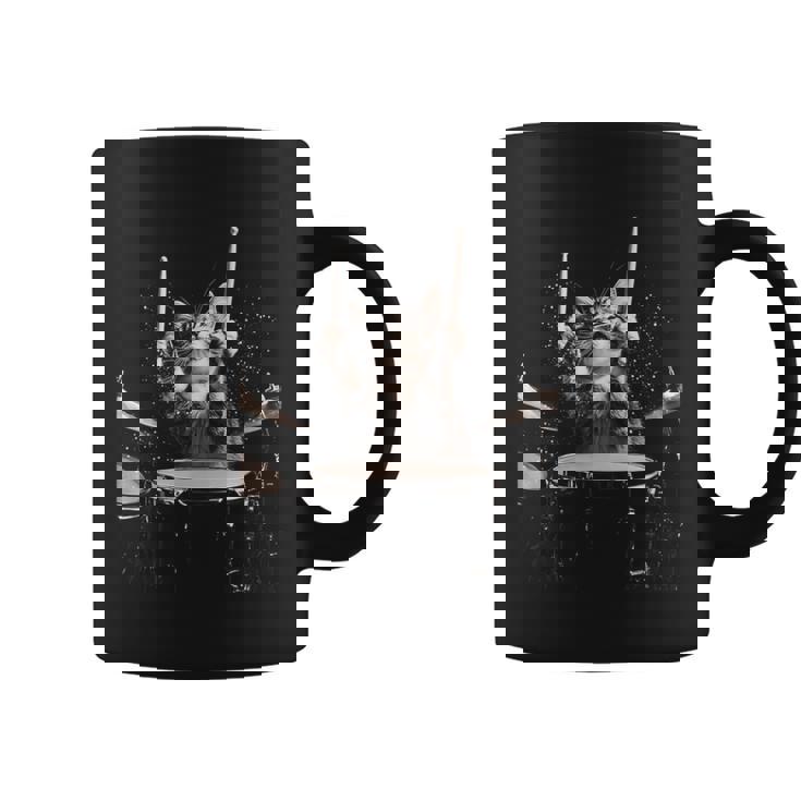 ドラムを叩く猫 面白い猫 ドラマー メンズ 半袖 おもしろ コーヒーマグ