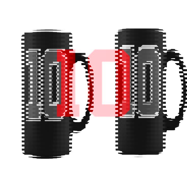 ナンバー10 スポーツジャージ 誕生日 年齢 ラッキーナンバー レッド ホワイト コーヒーマグ