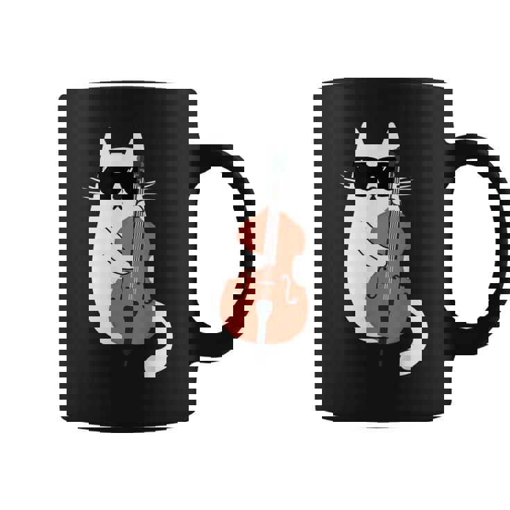 ネコとコントラバス 猫とサングラス ネコ好き 猫飼い コントラバス ウッドベース ダブルベース ジャズ音楽 ネコ 猫 コーヒーマグ