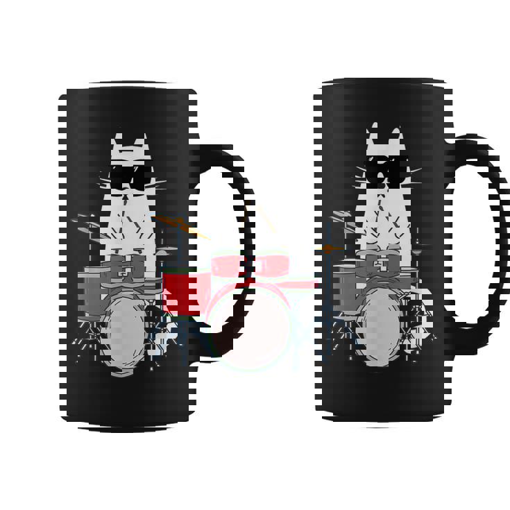 ネコとドラム 猫とサングラス ネコ好き 猫飼い 愛猫家 ドラム ドラムセット バンド ジャズ音楽 ねこ ネコ 猫 コーヒーマグ