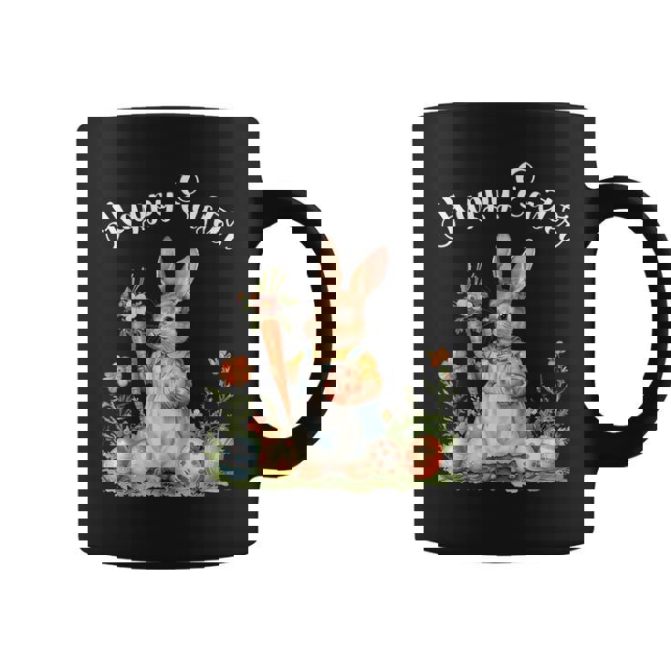 ハッピーイースターバニーニンジンイースターエッグ イースターラビットアートワーク コーヒーマグ