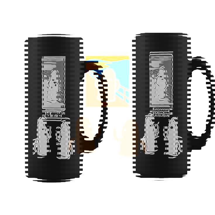 ハニワくん の ムンクの叫び と 見つめる 埴輪【ゆるフレンズ】名画 パロディ キャラクター かわいい イラスト 面白い コーヒーマグ