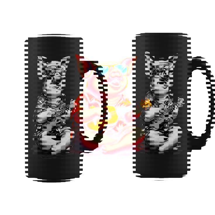 ハワイアンシャツを着たブタ、ウクレレ遊び。 コーヒーマグ