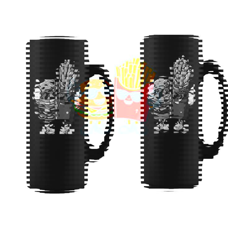 ハンバーガーフライドポテトファーストフード愛好家アート 面白いユーモアコンボプリント コーヒーマグ